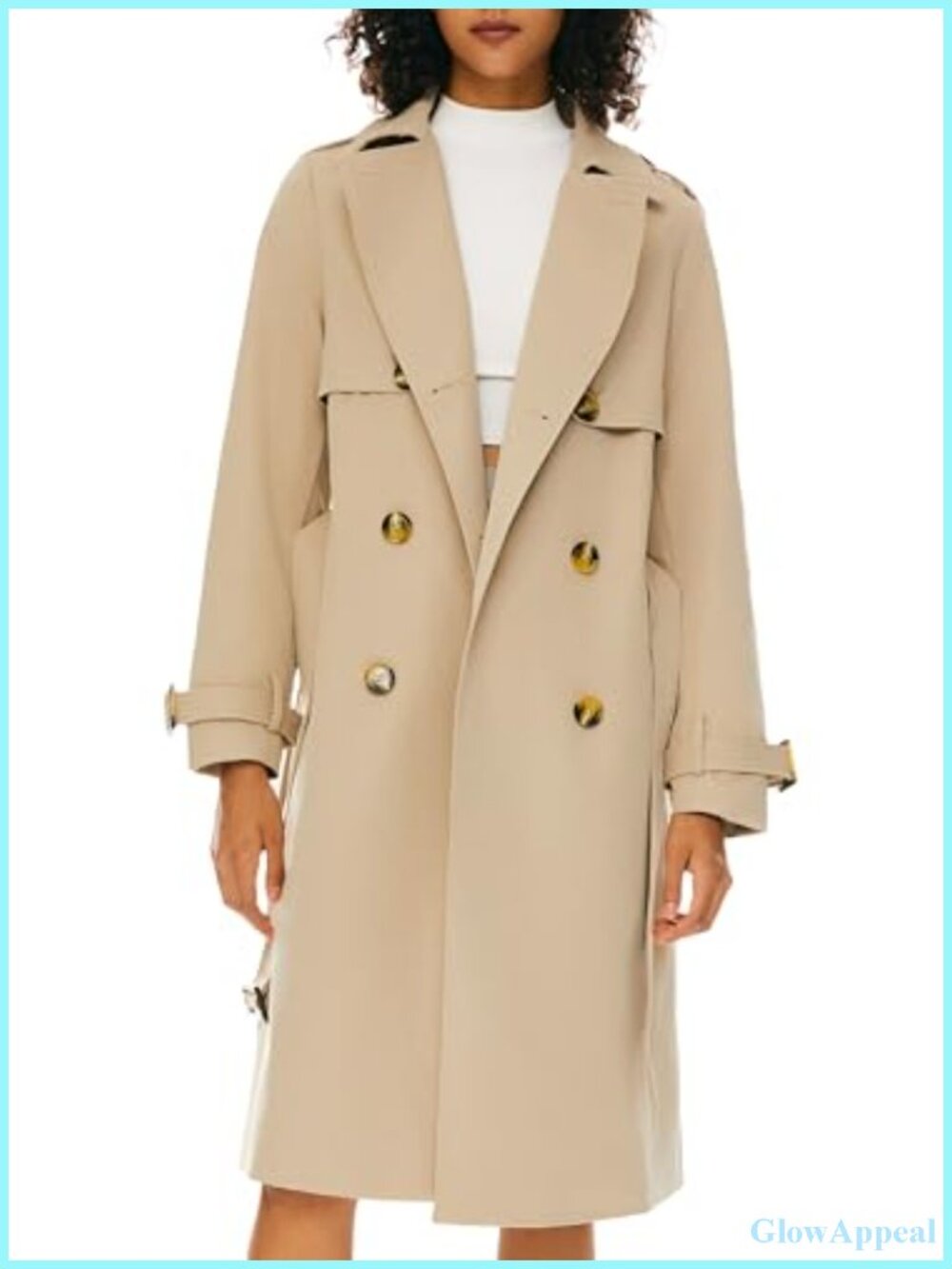 3/4 Length Double Breasted Trench Coat with Belt